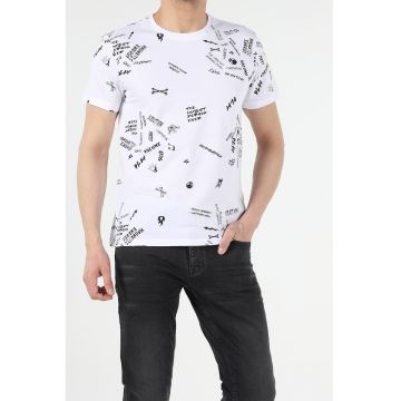 Tricou regular fit din bumbac cu imprimeu grafic si text