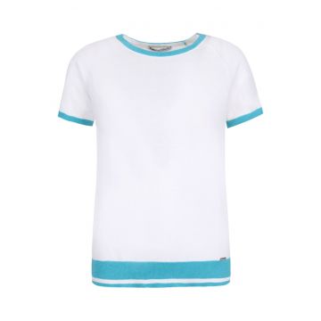 Tricou tricotat subtire cu detalii contrastante - Alb