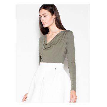 Body dama  verde - din viscoza - cu maneci lungi - decolteu fluid