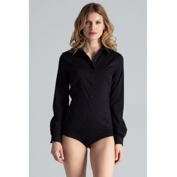 Body  de dama - negru - bumbac - regular fit - cu guler