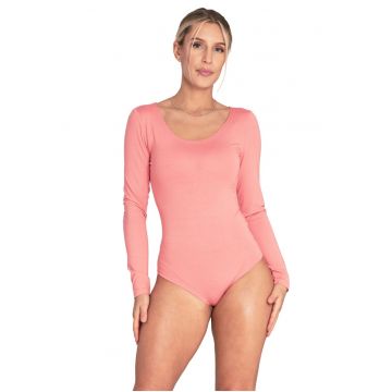 Body elegant  coral - maneca lunga - material placut - pentru femei - viscoza/elastan