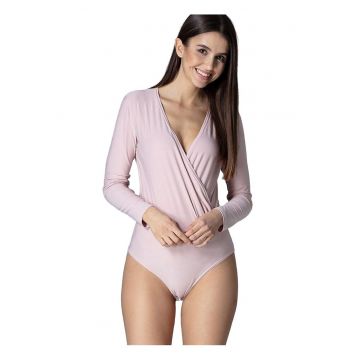 Body  elegant - cu gat si cusatura in talie - roz - poliester 95% - elastan 5% -