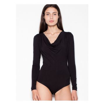 Body  negru - maneci lungi - decolteu fluid - viscoza
