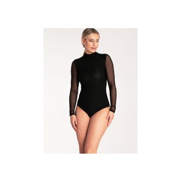 Body  poliester - maneci lungi din plasa - guler ridicat - spate cu deschidere lacrima - negru