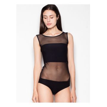 Body  transparent - decolteu semicircular - negru - poliester -