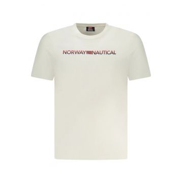 Tricou barbati cu imprimeu cu logo si decolteu la baza gatului