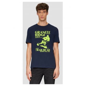 Tricou barbati cu maneca scurta - imprimeu in partea din fata si croiala Regular Fit - Bleumarin inchis -