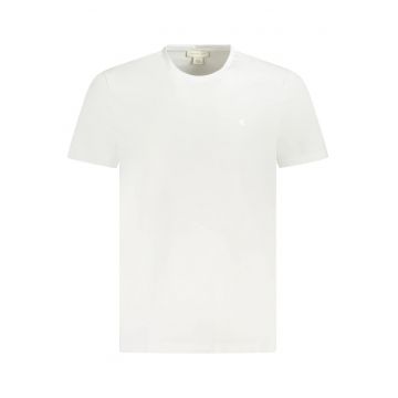 tricou barbati din bumbac cu decolteu la baza gatului si imprimeu cu logo - Alb