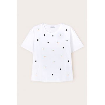Tricou cu decolteu la baza gatului si paiete