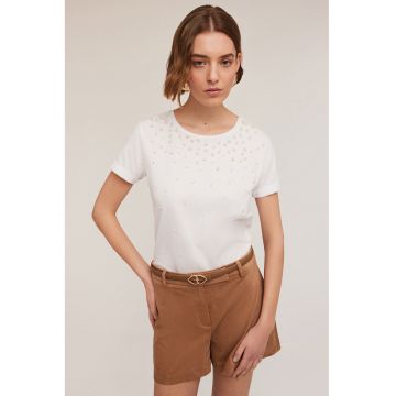 Tricou cu decolteu rotund si strasuri