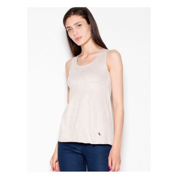 Tricou dama  bej - piele intoarsa - decolteu semicircular - model lejer