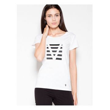 Tricou dama  imprimeu original - alb - bumbac 92% -