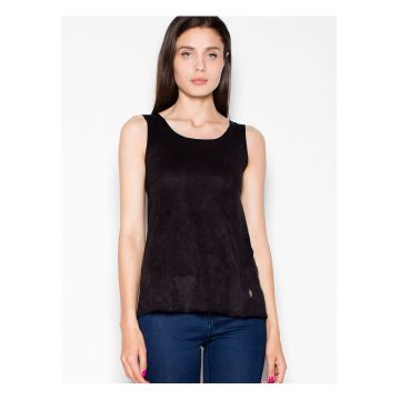 Tricou dama  negru - piele intoarsa - decolteu semicircular - model lejer