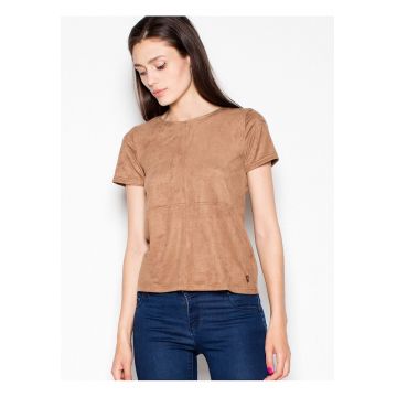 Tricou dama  piele intoarsa - maneci scurte - decolteu semicircular - maro