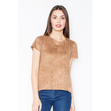 Tricou dama -  Poliester/Elastan - Cu fermoar - Maro deschis