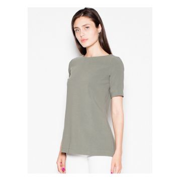 Tricou dama  verde - croiala prelungita - decupaje patrate - poliester. -
