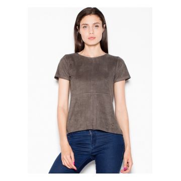Tricou dama  verde - piele intoarsa - decolteu semicircular - fermoar decorativ