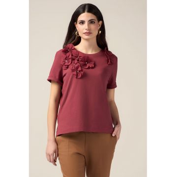 Tricou de bumbac cu aplicatii florale