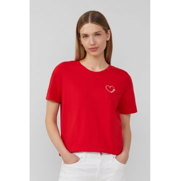 Tricou de bumbac cu decolteu la baza gatului