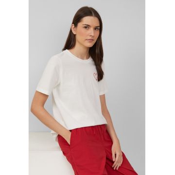 Tricou de bumbac cu decolteu la baza gatului