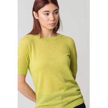 Tricou din amestec de lyocell si lana cu mansete striate