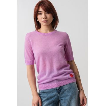 Tricou din amestec de lyocell si lana cu mansete striate