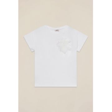 Tricou din bumbac cu brosa din tul
