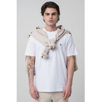 Tricou din bumbac cu decolteu la baza gatului
