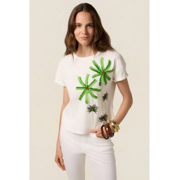 Tricou din bumbac cu paiete si broderii