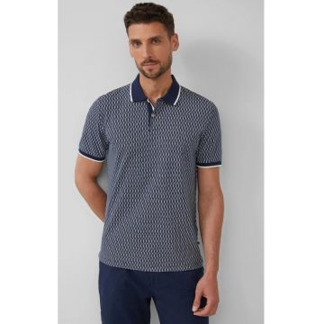 Tricou polo barbati cu imprimeu cu frunze de palmier - Regular Fit - Bleumarin inchis