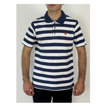 Tricou polo barbati cu imprimeu in dungi - Regular fit - Bleumarin inchis -