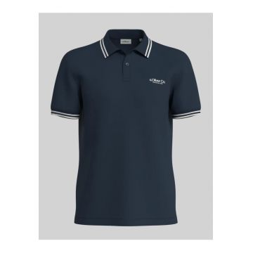 Tricou polo barbati cu logo si detalii contraste - Bleumarin inchis -