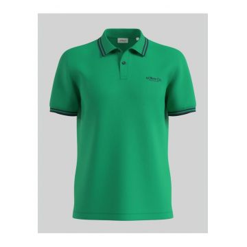 Tricou polo barbati cu logo si detalii contraste - Verde -