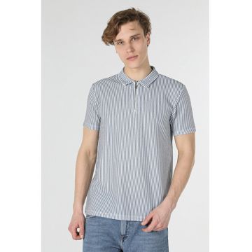 Tricou polo cu dungi si fermoar scurt