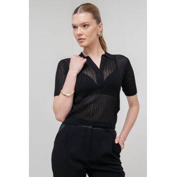 Tricou polo semitransparent cu model striat Torbole