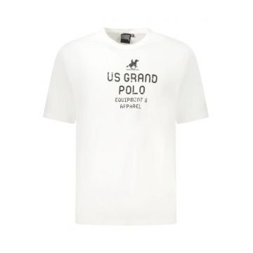 U.S. Grand POLO Tricou barbati cu imprimeu din bumbac - regular fit - alb -