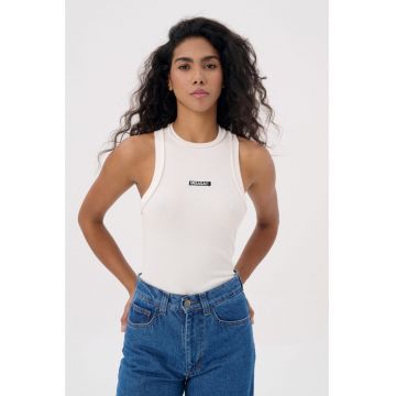 Top din amestec de bumbac organic cu detaliu logo - Alb