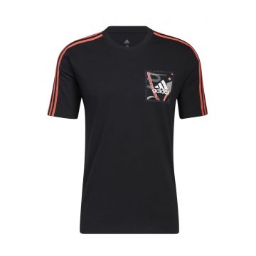 Tricou barbati -  imprimeu - negru - bumbac -