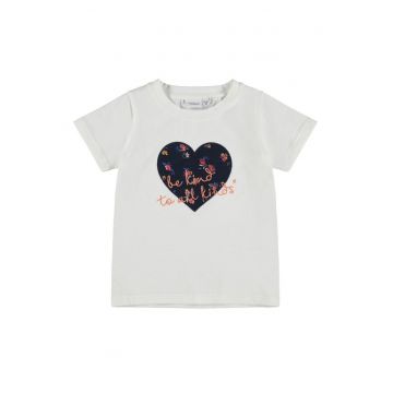 Tricou copii -  imprimeu cu inima - crem - 95% bumbac - 5% elastan