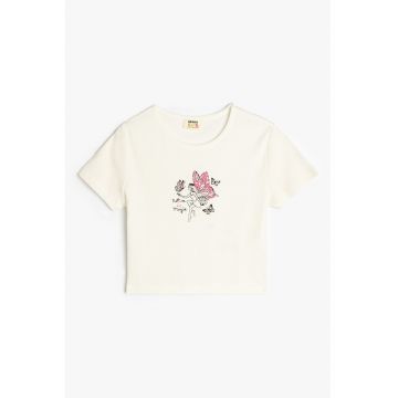 Tricou crop cu imprimeu grafic