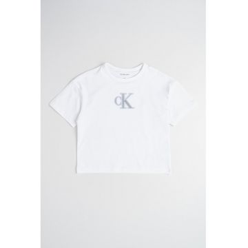 Tricou crop cu logo stralucitor