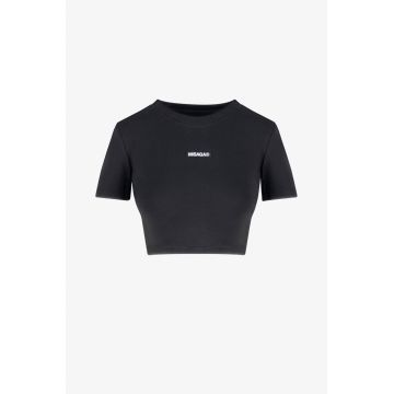 Tricou crop din amestec de bumbac organic Signature - Negru