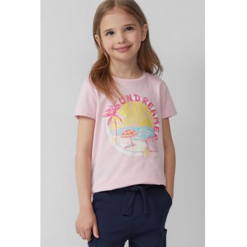 Tricou cu decolteu la baza gatului - model grafic si imprimeu text