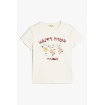 Tricou cu decolteu la baza gatului si imprimeu