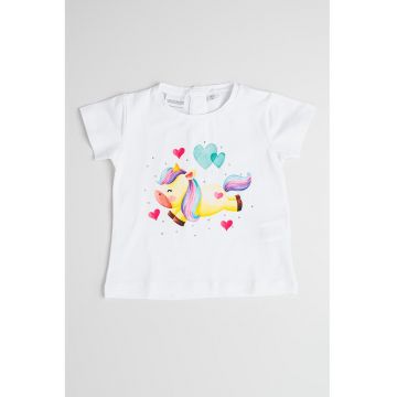 Tricou cu decolteu la baza gatului si imprimeu