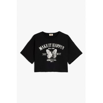 Tricou cu decolteu la baza gatului si imprimeu grafic