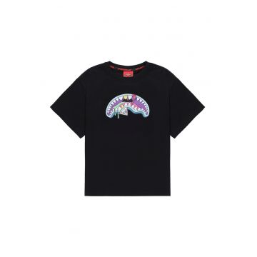 Tricou cu imprimeu grafic si decolteu la baza gatului