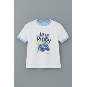 Tricou cu imprimeu grafic si decolteu la baza gatului