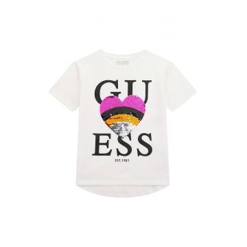 Tricou cu imprimeu logo si aplicatii cu paiete