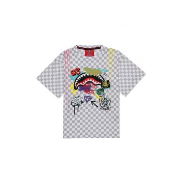 Tricou cu imprimeu logo si model in carouri Sharks In The Rizz